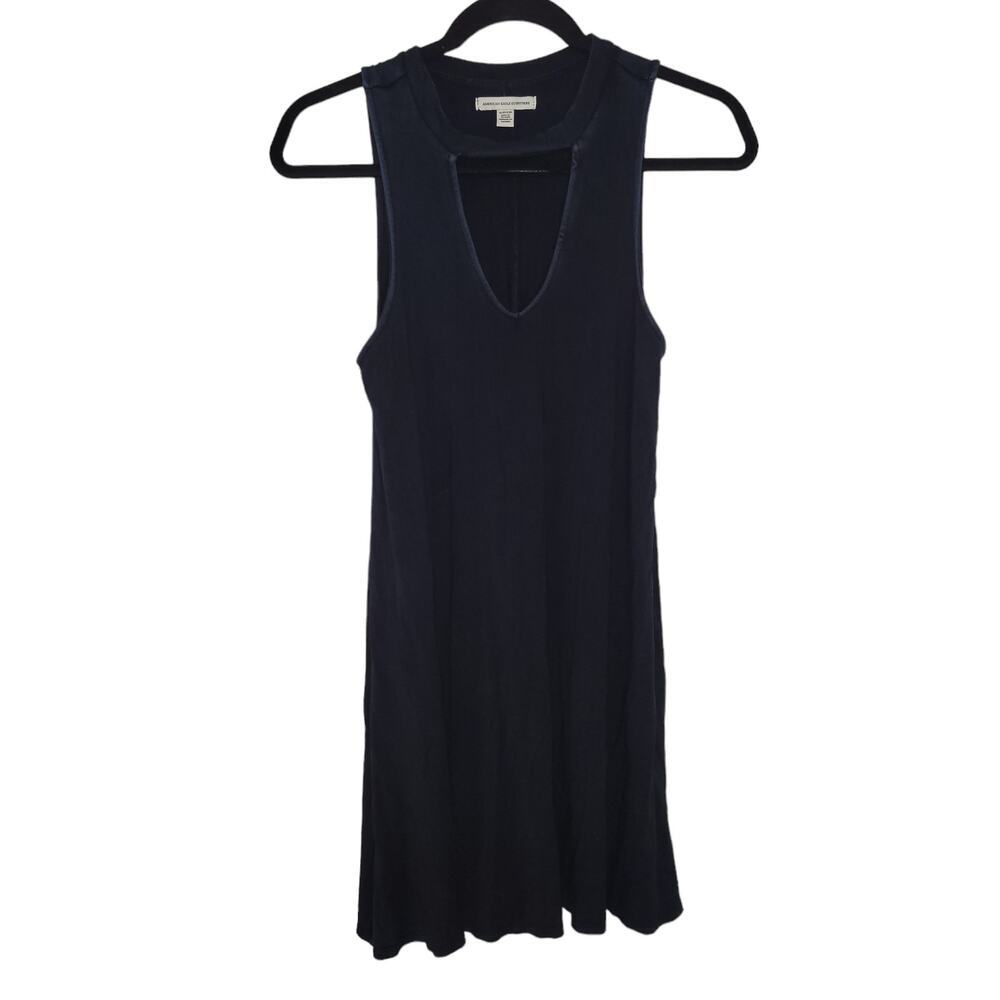American Eagle Sleeveless Keyhole Weathered Navy Flow Tunic Dress Women Sz Small - Picture 1 of 9